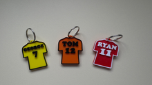 Load image into Gallery viewer, Custom Football Shirt Keychain – Personalise Your Name, Number & Colours! Perfect for Kids & Football Fans