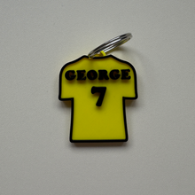 Load image into Gallery viewer, Custom Football Shirt Keychain – Personalise Your Name, Number & Colours! Perfect for Kids & Football Fans