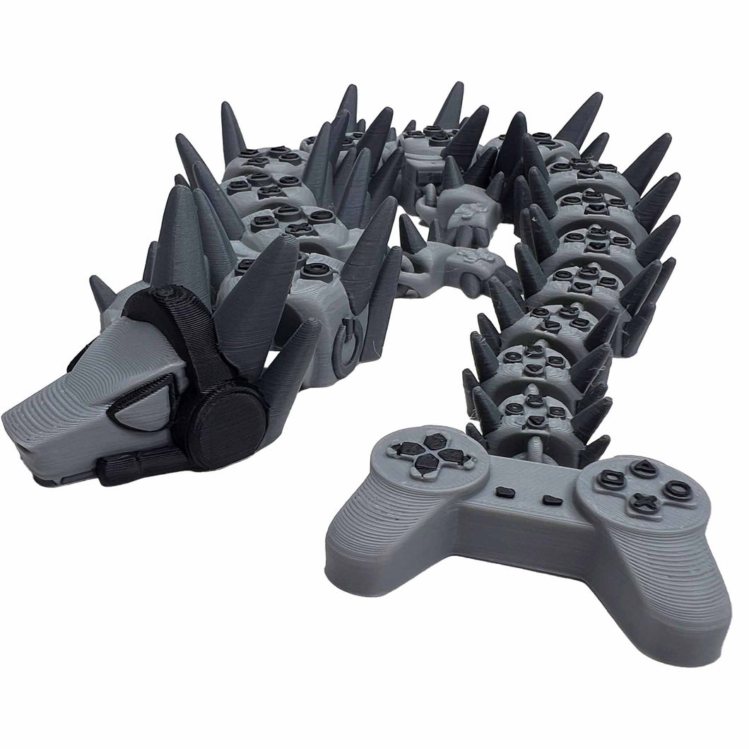 PlayStation Dragon | Grey and Black Gaming Dragon | Flexi Dragon Approx 40cm